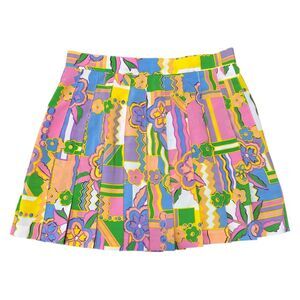 Vintage Tail Retro Bright Geometric Floral Pleated Tennis Skirt, Size 12